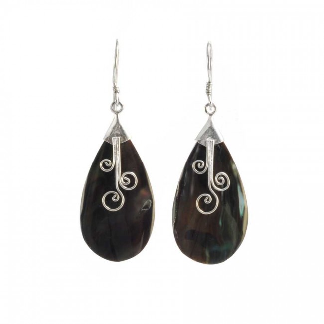 Indonesian Abalone Shell Drop Earrings - Silver Jewellery - Boutique Nirvana