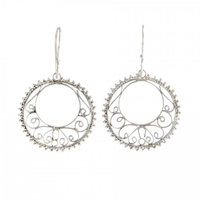 Boucles d'oreilles argent ronde ouvragées - Silver Jewellery - Boutique Nirvana