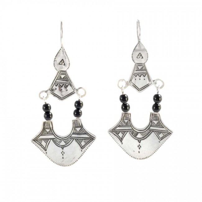 Boucles d'oreilles argent Touareg perles noires Tuda - BIJOUX ARGENT - Boutique Nirvana