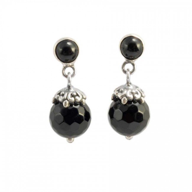 Boucles d'oreilles argent pierre noire facetée - BIJOUX ARGENT - Boutique Nirvana