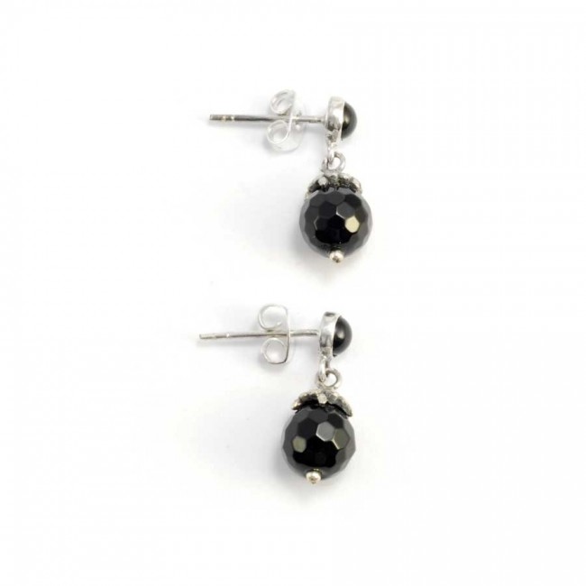 Black Faceted Natural Stone Drop Earrings - Silver Jewellery - Boutique Nirvana