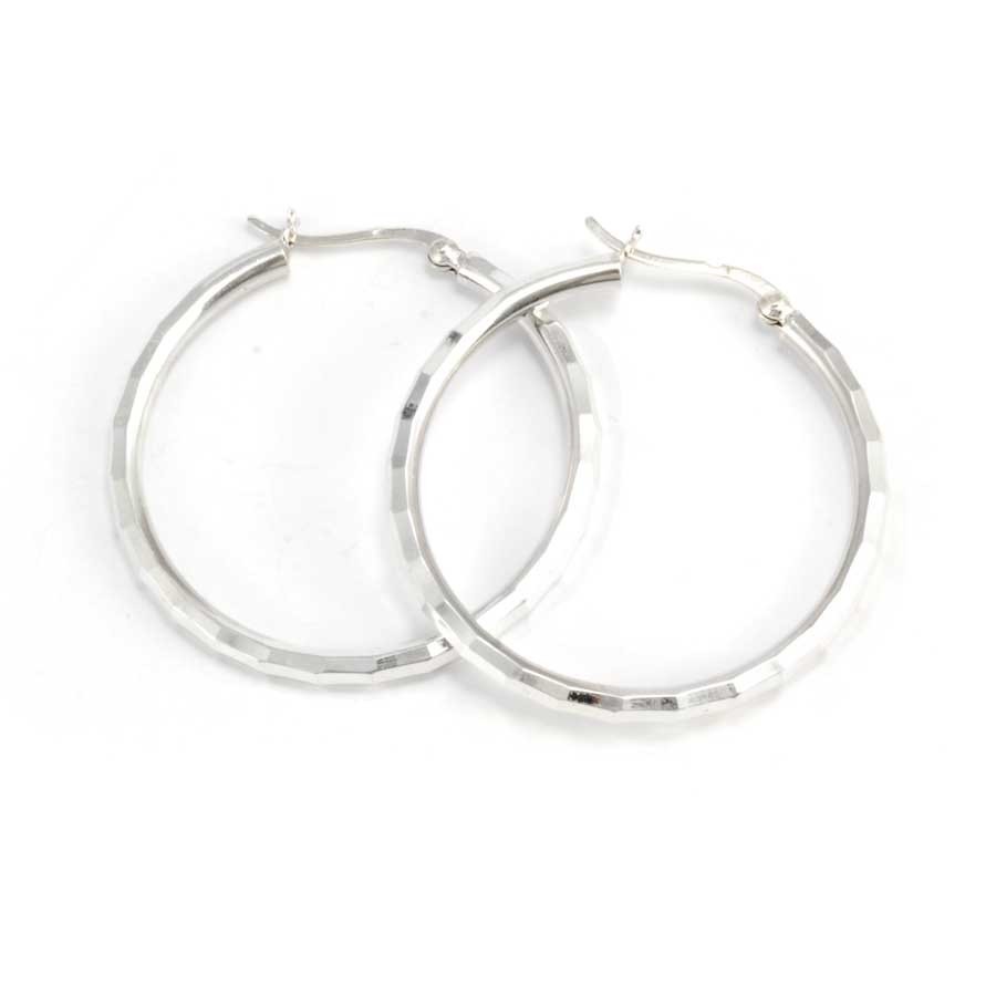 Medium Chiselled Silver Hoops - 0 - Boutique Nirvana