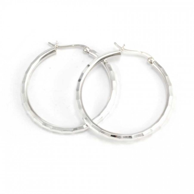 Medium Chiselled Silver Hoops - 0 - Boutique Nirvana
