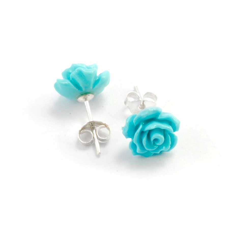 Coloured Rose Stud Earrings - Silver Jewellery - Boutique Nirvana
