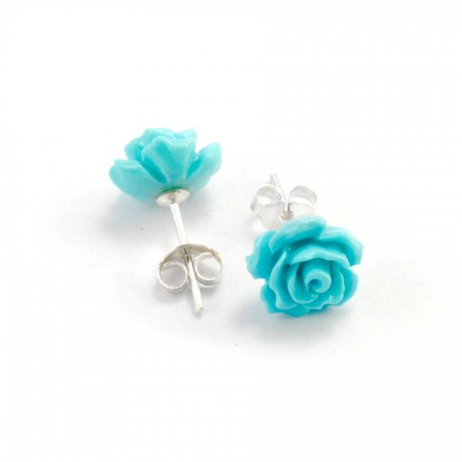 Coloured Rose Stud Earrings - Silver Jewellery - Boutique Nirvana