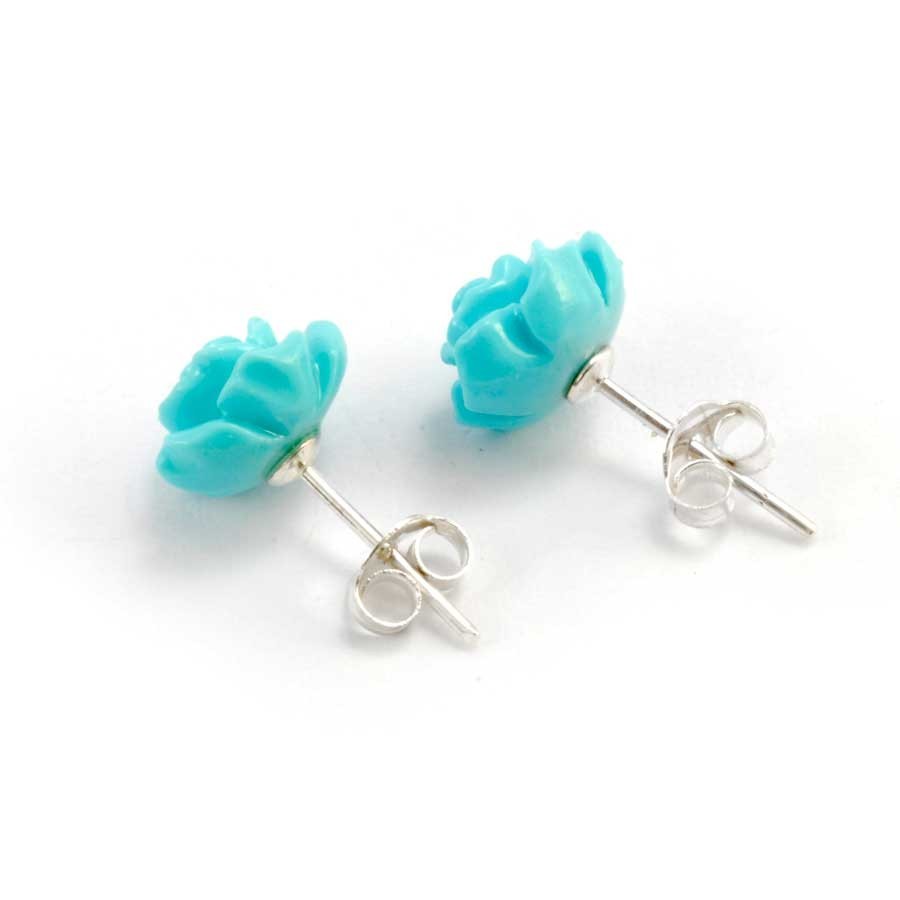 Coloured Rose Stud Earrings - Silver Jewellery - Boutique Nirvana