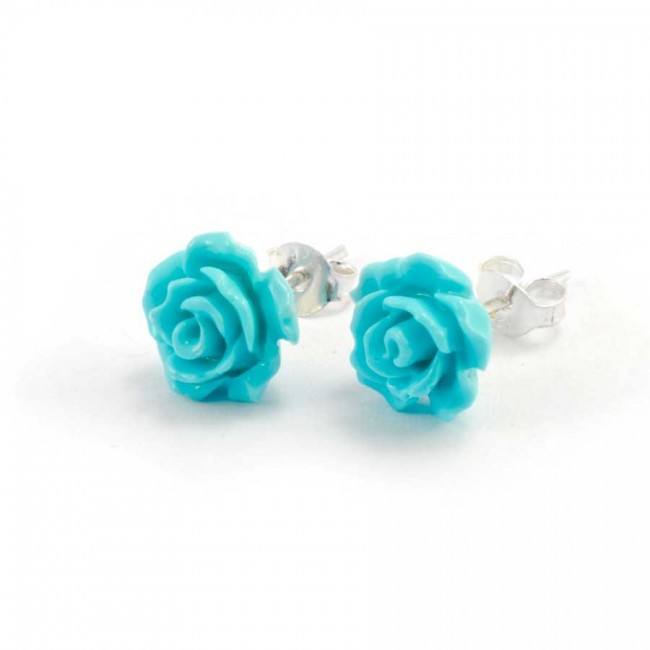 Coloured Rose Stud Earrings - Silver Jewellery - Boutique Nirvana