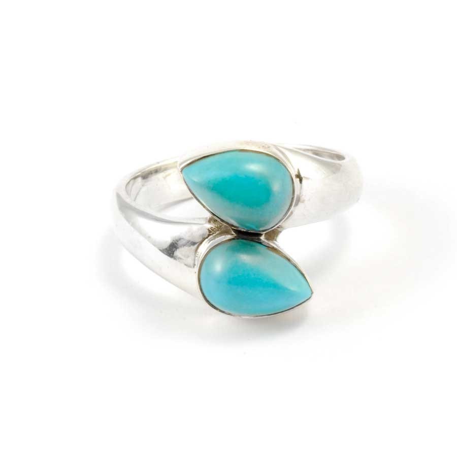 Silver and Double Teardrop Stone Ring - Silver Jewellery - Boutique Nirvana