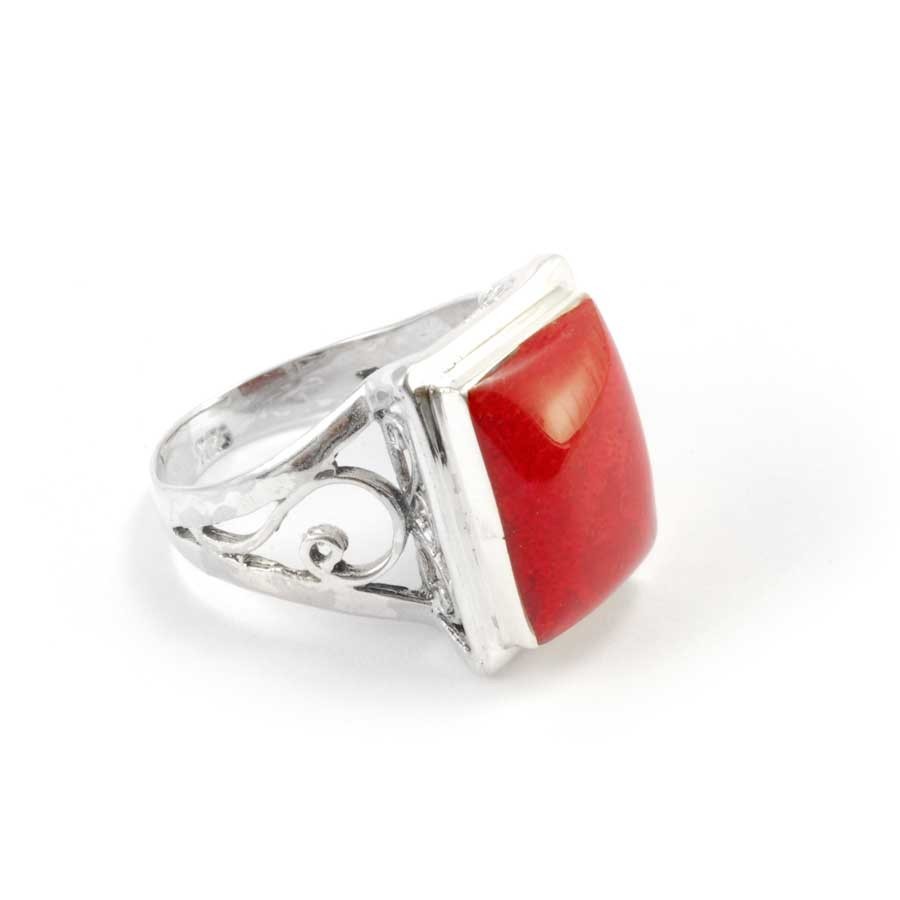 Stunning Coral or Moonstone Silver Ring - Silver Jewellery - Boutique Nirvana