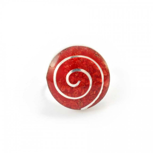 Bague corail ronde spirale argent - BIJOUX ARGENT - Boutique Nirvana