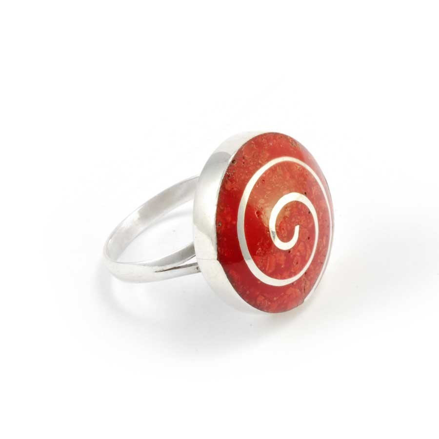 Coral and Sterling Silver Spiral Ring - Silver Jewellery - Boutique Nirvana