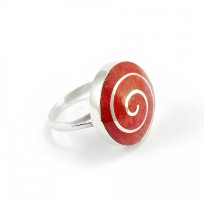 Coral and Sterling Silver Spiral Ring - Silver Jewellery - Boutique Nirvana