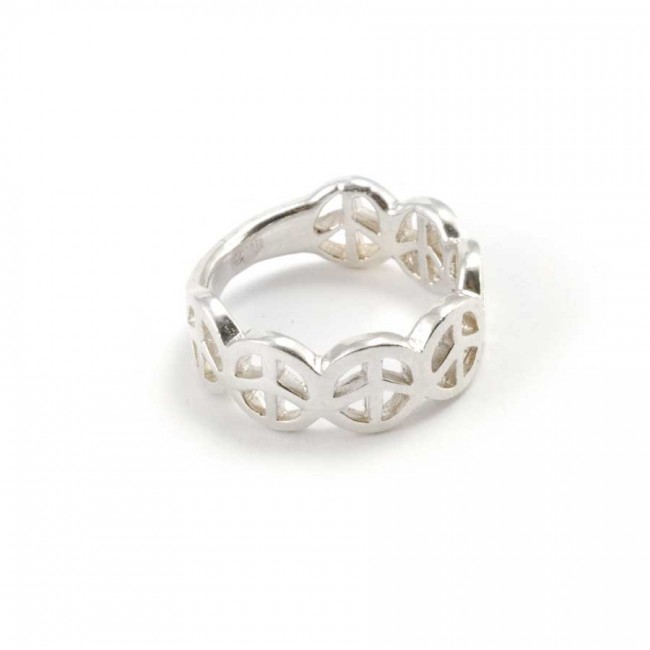 Quirky Silver Peace Sign Band - Silver Jewellery - Boutique Nirvana
