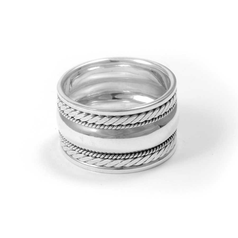 Bague argent large anneau bordure tréssée - BIJOUX ARGENT - Boutique Nirvana