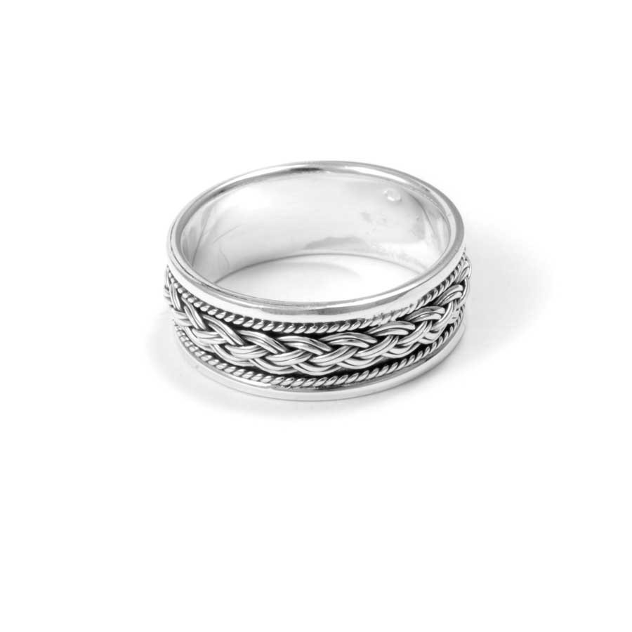 Chunky Braided Silver Ring with Border - Silver Jewellery - Boutique Nirvana