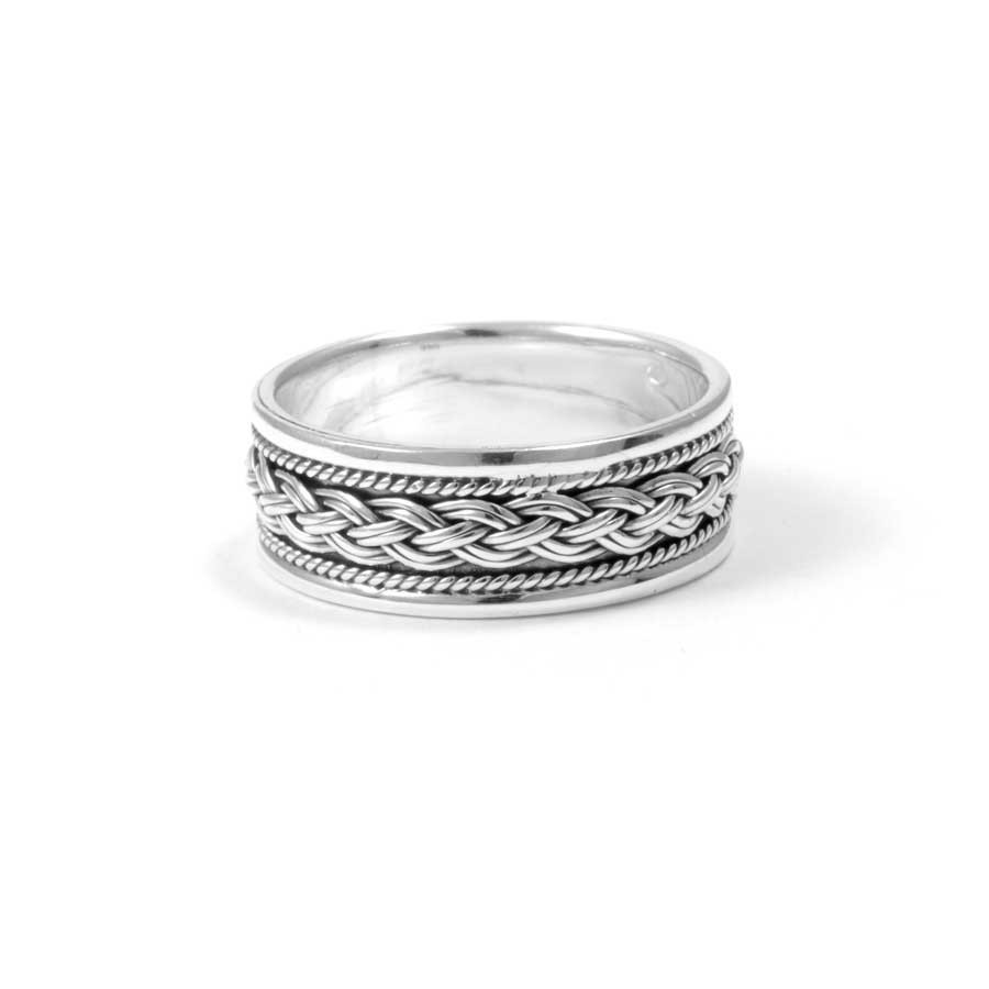 Chunky Braided Silver Ring with Border - Silver Jewellery - Boutique Nirvana