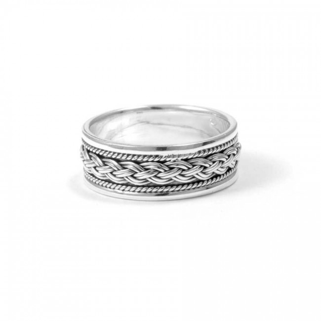 Chunky Braided Silver Ring with Border - Silver Jewellery - Boutique Nirvana