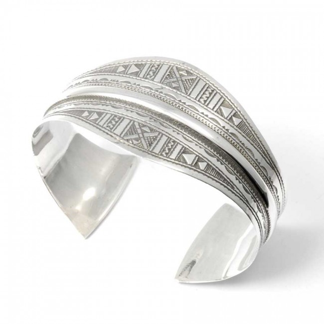 Tuareg Silver Wide Open Cuff Bracelet - 0 - Boutique Nirvana