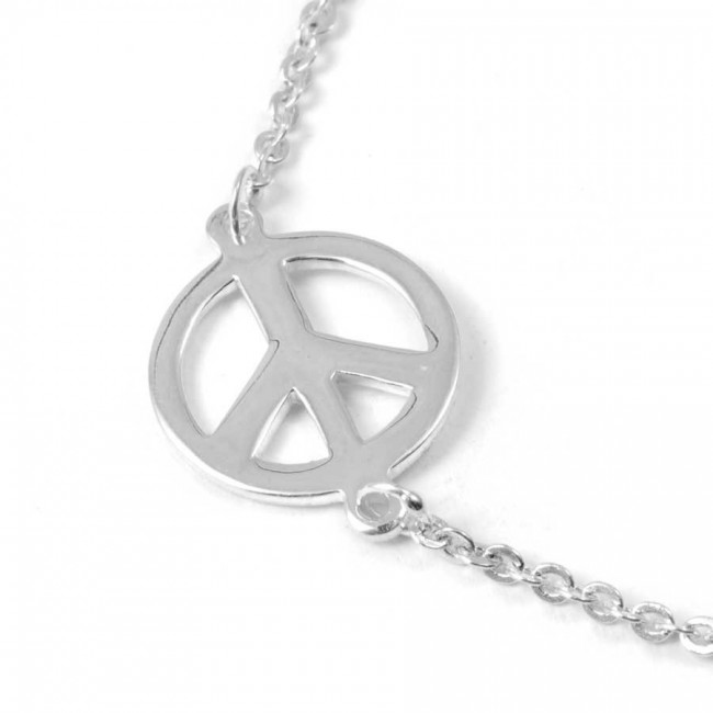 Silver Peace Sign Chain Bracelet - Silver Jewellery - Boutique Nirvana