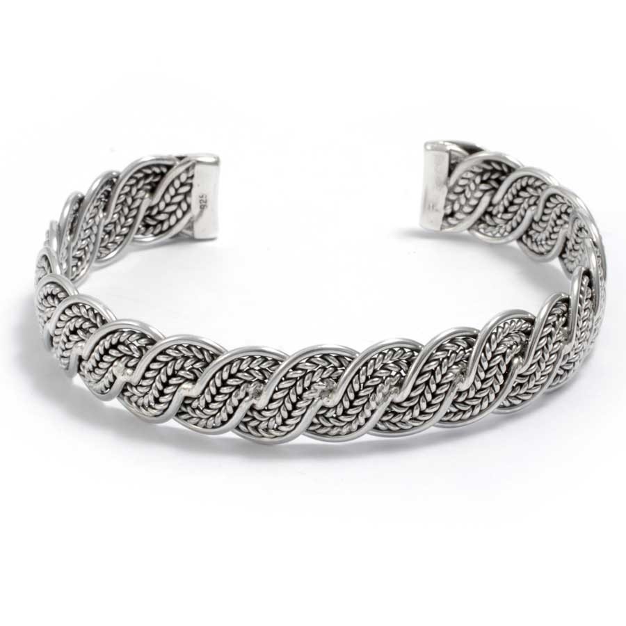 Bracelet Ancien En Métal Argenté Tressé - Style Vintage Et Bohème