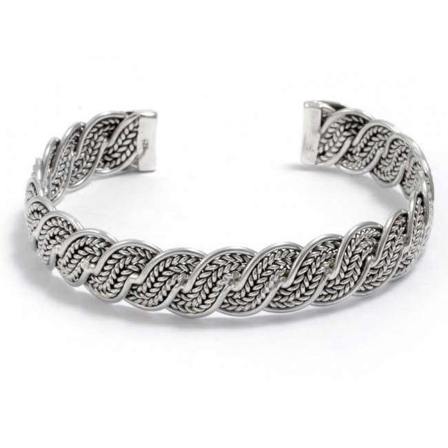 Indian Chunky Plaited Silver Open Bangle - 0 - Boutique Nirvana