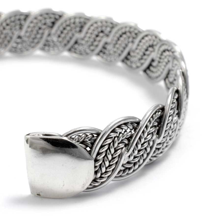 Indian Chunky Plaited Silver Open Bangle - 0 - Boutique Nirvana