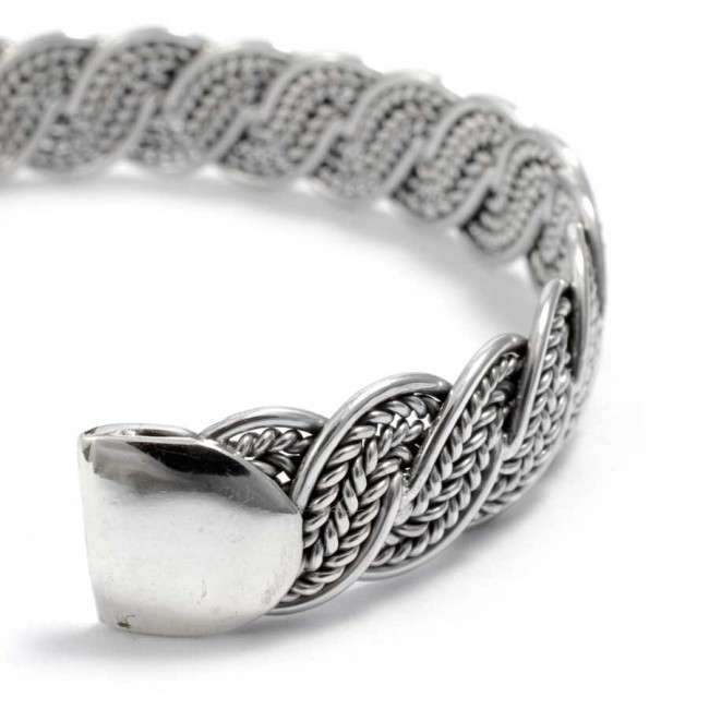 Indian Chunky Plaited Silver Open Bangle - 0 - Boutique Nirvana