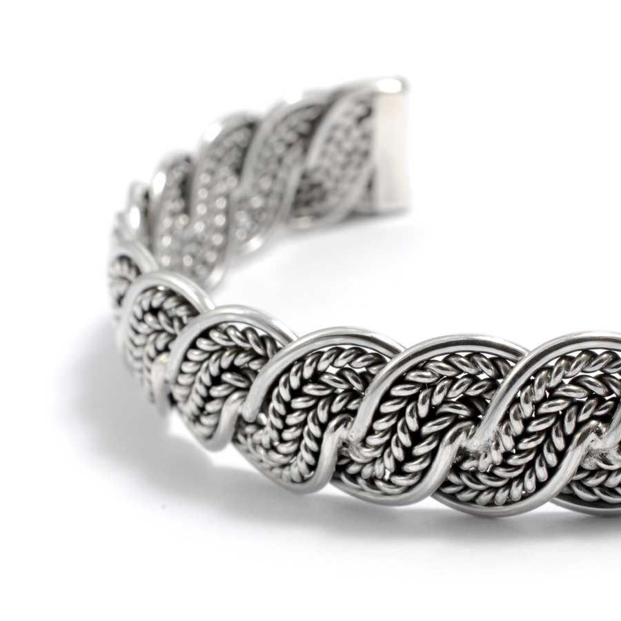 Indian Chunky Plaited Silver Open Bangle - 0 - Boutique Nirvana