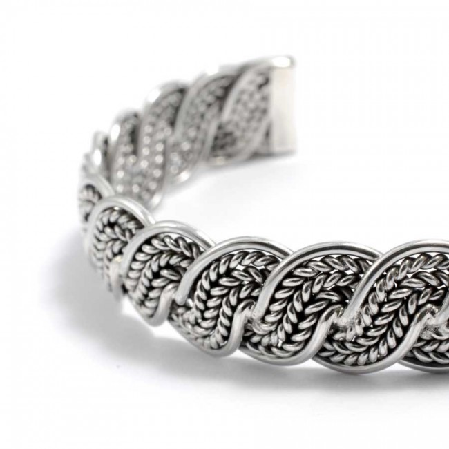 Indian Chunky Plaited Silver Open Bangle - 0 - Boutique Nirvana