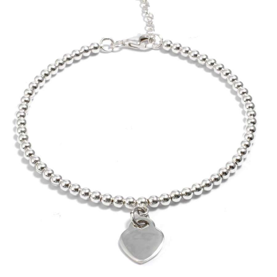 bracelet perles d'argent pendentif coeur - BIJOUX ARGENT - Boutique Nirvana