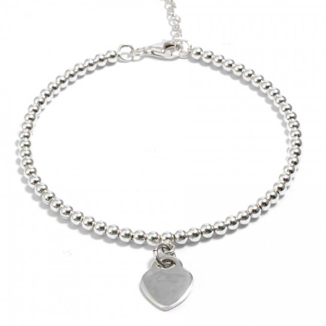 bracelet perles d'argent pendentif coeur - BIJOUX ARGENT - Boutique Nirvana