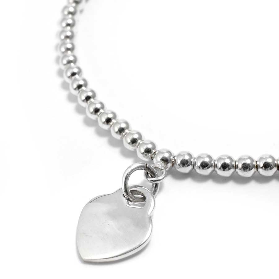 Silver Beaded Heart Charm Bracelet - Silver Jewellery - Boutique Nirvana