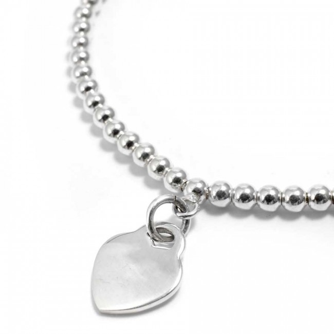 Silver Beaded Heart Charm Bracelet - Silver Jewellery - Boutique Nirvana