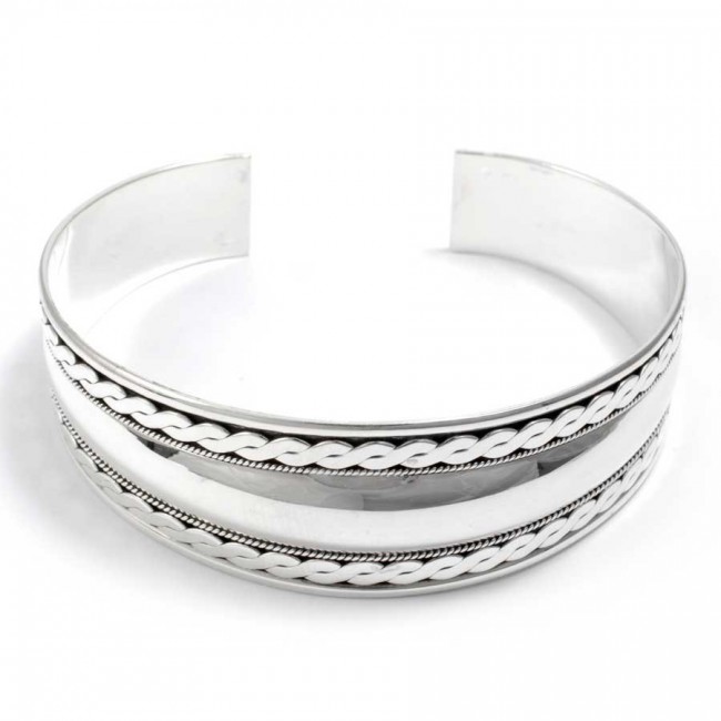 Tuareg Plaited Silver Open Bangle - 0 - Boutique Nirvana