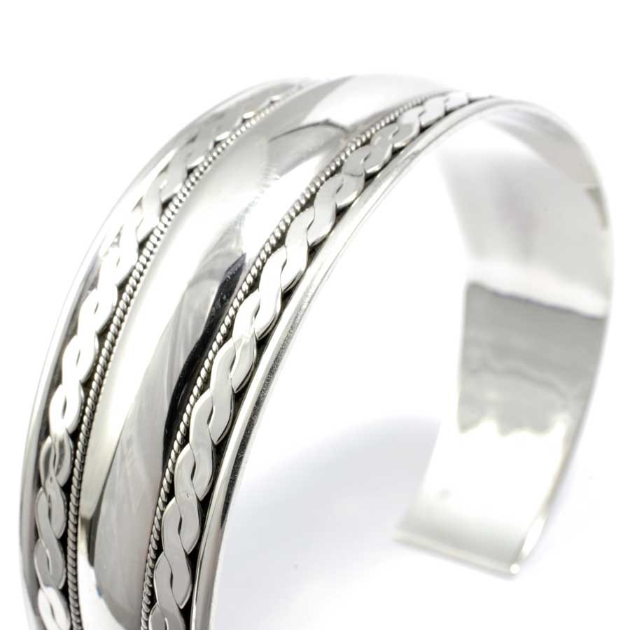 Tuareg Plaited Silver Open Bangle - 0 - Boutique Nirvana