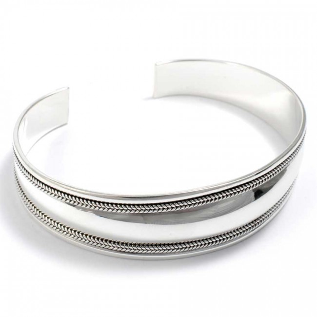 Bracelet argent rigide lisse fine bordure - 0 - Boutique Nirvana