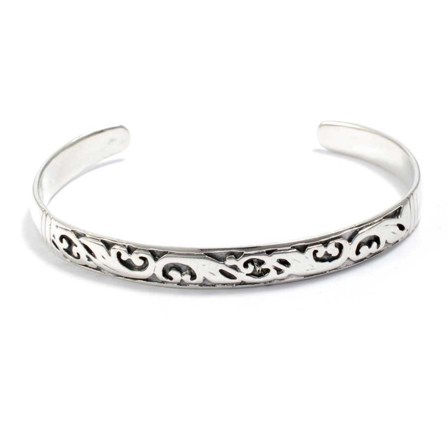 Pretty Carved Silver Open Bangle - 0 - Boutique Nirvana
