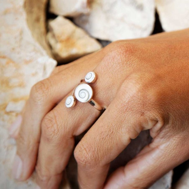 Unique Three-Stone Eye of St Lucia Ring - Silver Jewellery - Boutique Nirvana