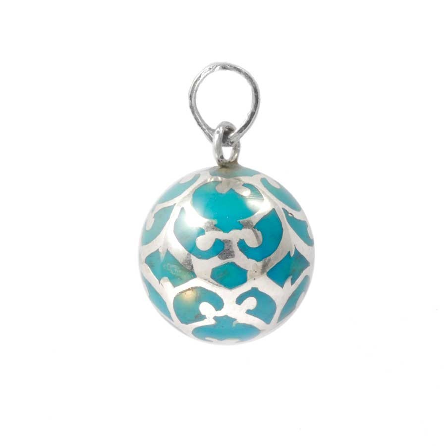 Silver Bola Cage Pendant with Enamelled Ball - Silver Jewellery - Boutique Nirvana