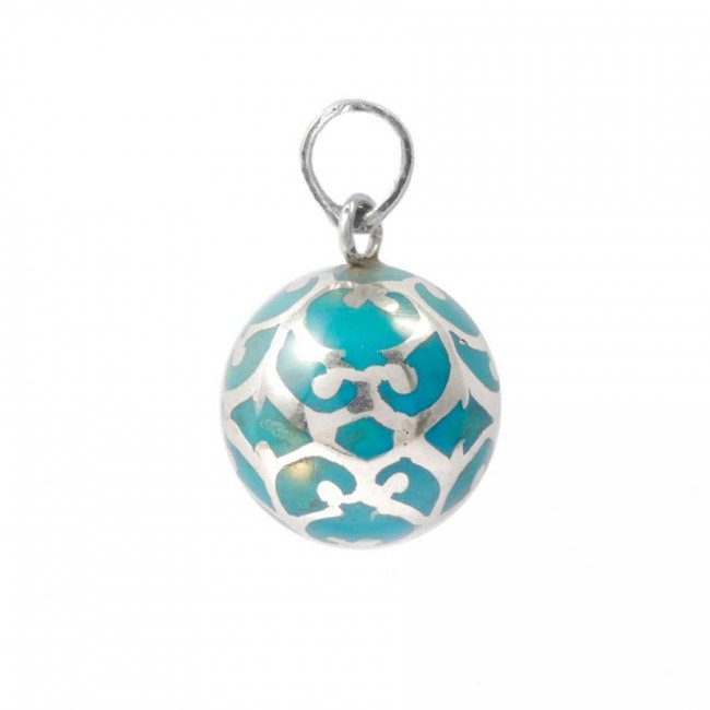Silver Bola Cage Pendant with Enamelled Ball - Silver Jewellery - Boutique Nirvana