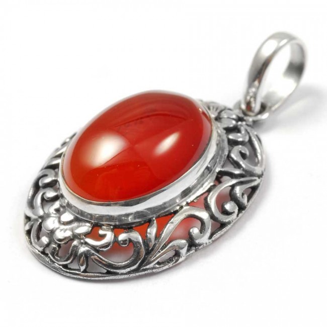 Ethnic Silver & Natural Stone Pendant - Silver Jewellery - Boutique Nirvana