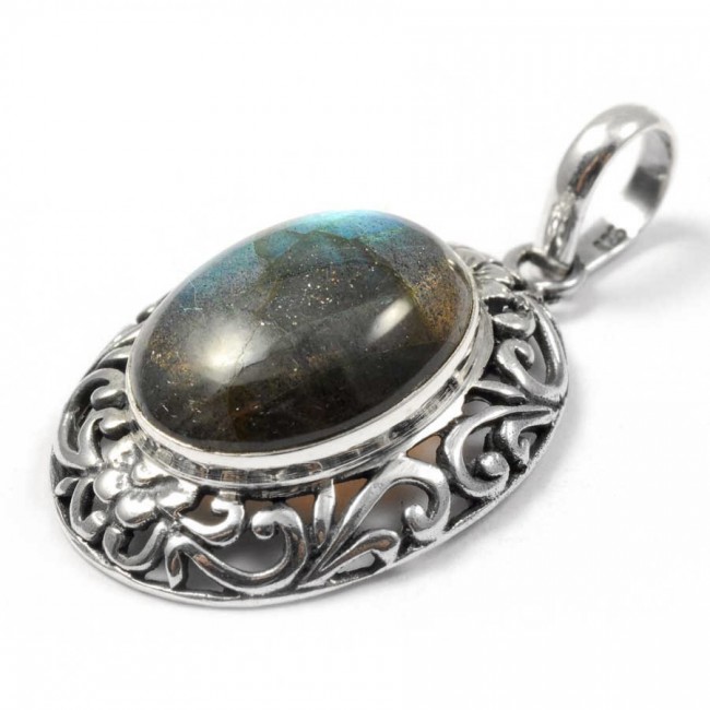 Ethnic Silver & Natural Stone Pendant - Silver Jewellery - Boutique Nirvana