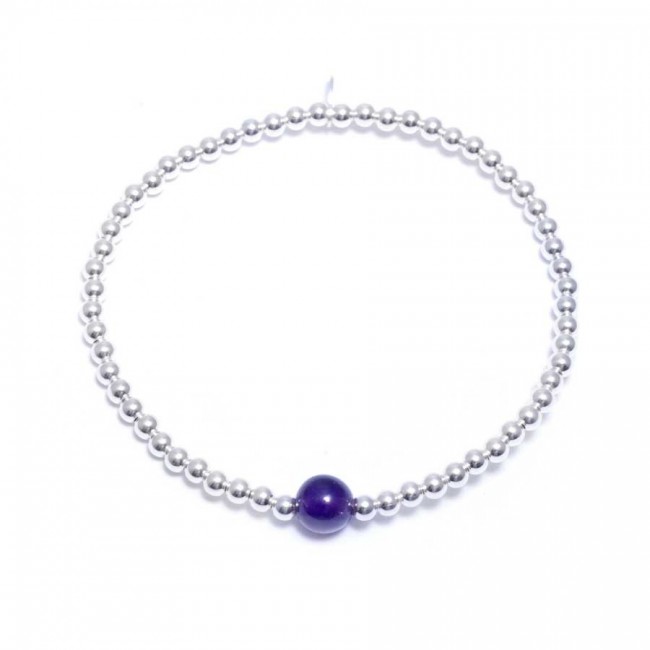 Bracelets élastiques perles d'argent moyennes et pierre naturelle - 0 - Boutique Nirvana