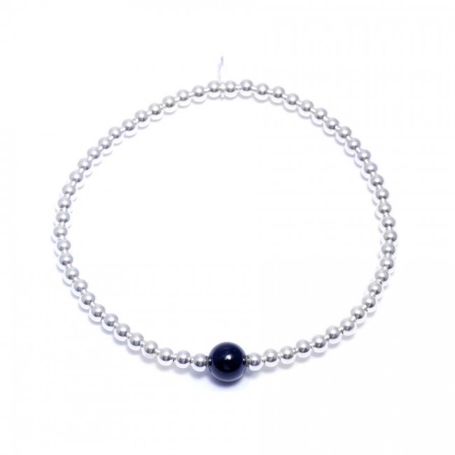 Bracelets élastiques perles d'argent moyennes et pierre naturelle - 0 - Boutique Nirvana