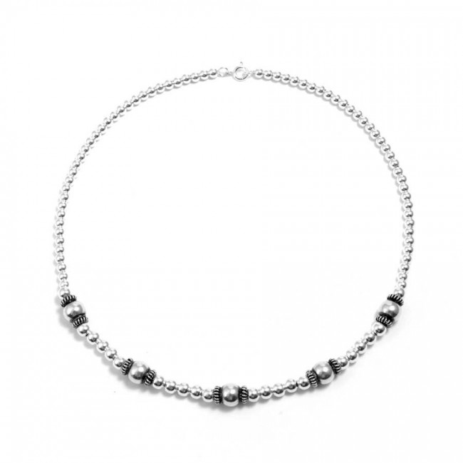 Collier Perles Argent Inde - Bijou Ethnique Argenté - Années 90 Et Après - Occasion