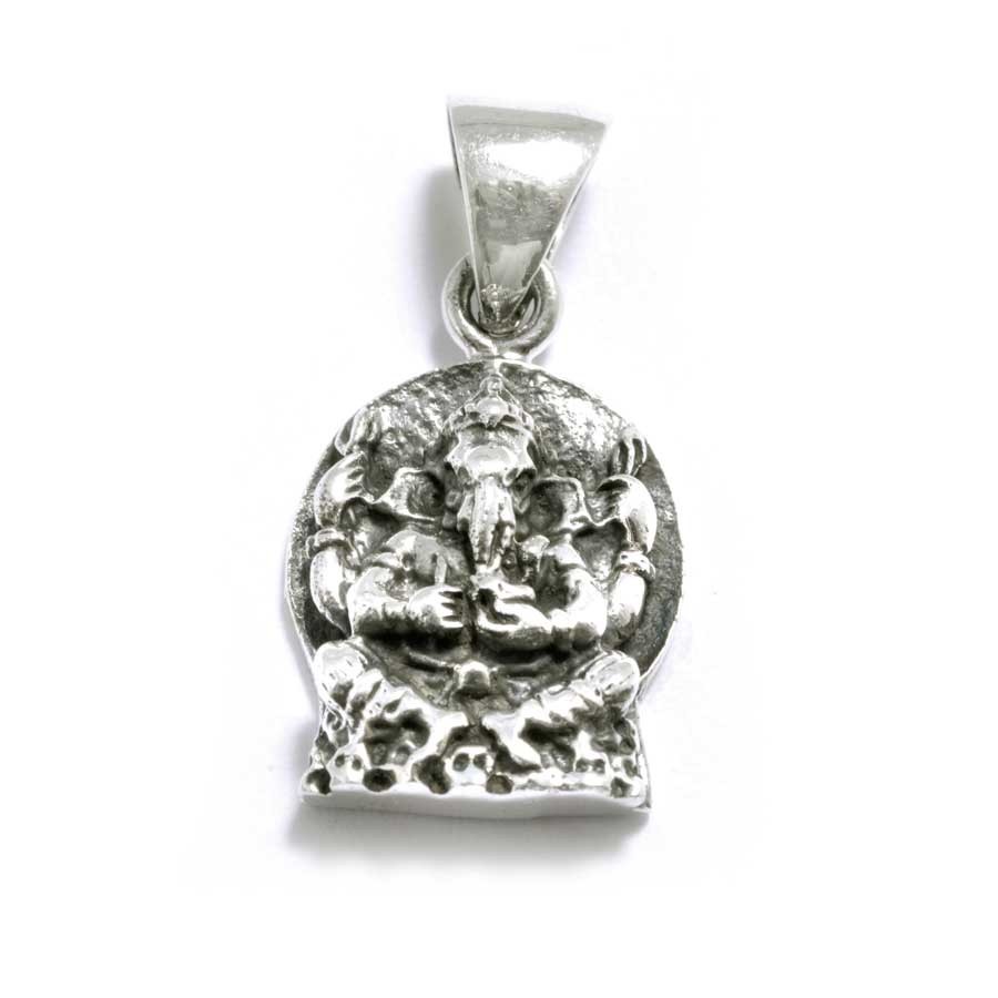Pendentif argent vieilli ganesh sur cercle plat - Silver Jewellery - Boutique Nirvana