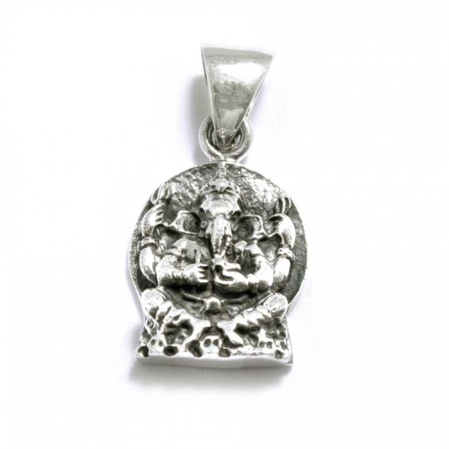 Pendentif argent vieilli ganesh sur cercle plat - Silver Jewellery - Boutique Nirvana