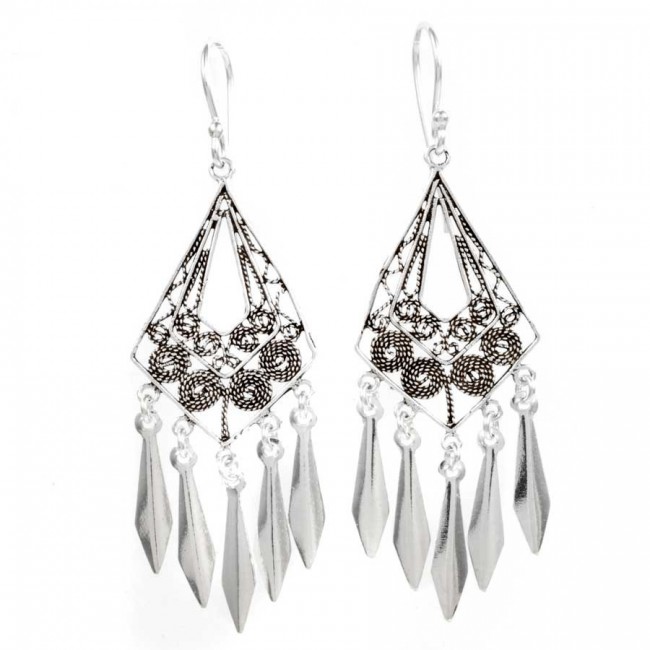 Boucles d'oreilles filigrane et pampilles - BIJOUX ARGENT - Boutique Nirvana