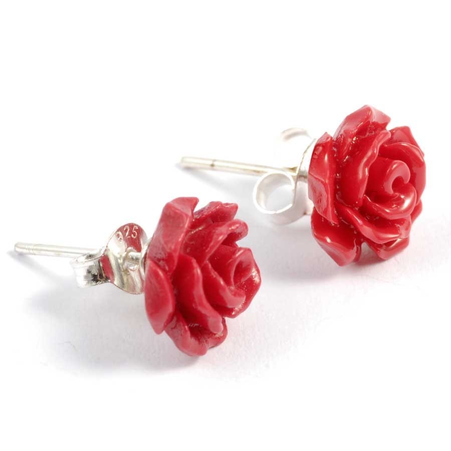 Coloured Rose Stud Earrings - Silver Jewellery - Boutique Nirvana