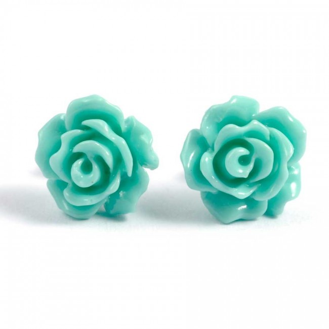 Coloured Rose Stud Earrings - Silver Jewellery - Boutique Nirvana